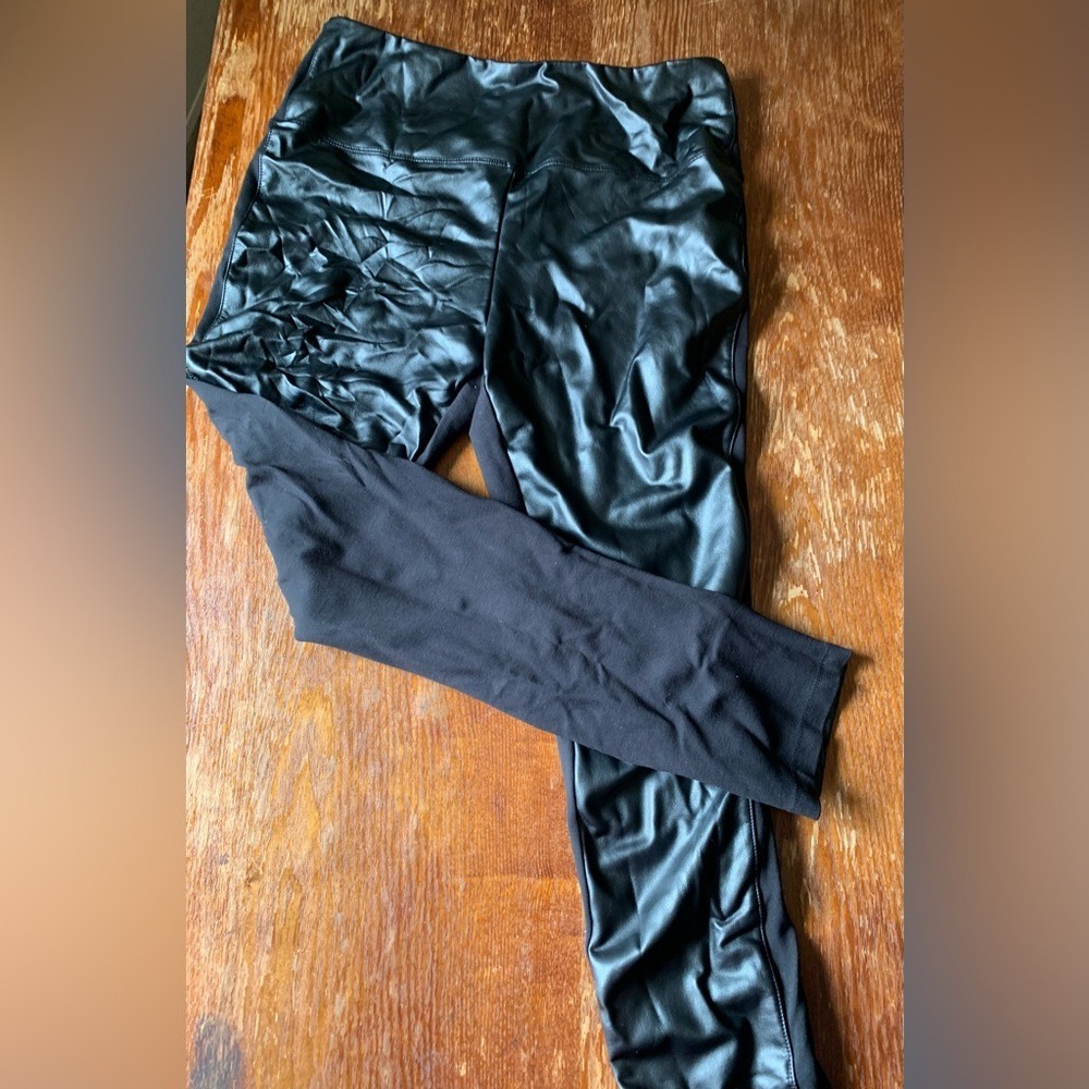 Liz Claiborne Womens Black Faux Leather Front Leggings Size L Mixed‎  Streetwear